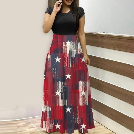 

Hvyesh 4th of July Dresses Women Casual Plus Size Maxi Dress Patriotic Print Crewneck Sundresses Comfortable Short Sleeve Tunic Dresses 2023 Watermelon Red