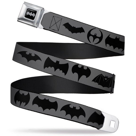 DC Comics Belt, Seatbelt Buckle Belt, Bat Logo Transitions Gray Black, Youth 22 to 32 Inches