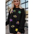 thumbnail image 6 of Women's Black Sequin Star Doughnut Mask Graphic Ribbed Sweatshirt for Mardi Gras | [ZhiHiMeRi] | (US 20-22)2XL, 6 of 8