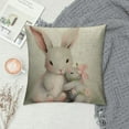 thumbnail image 2 of Shangniulu Rabbit Pillow Cover Cute Animal Hare Mom with Little Easter Bunny with Flower Leaves Throw Pillow Case 18x18 Inch Short Plush Square Cushion Decorative Cover for Sofa Bed, 2 of 5