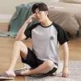 thumbnail image 1 of REDHOTYPE Pyjama Grande Taille pour Hommes Pyjama Décontracté en Coton à Manches Courtes Pyjama + Short à Rayures Élastiques Pyjama Costume, 1 of 2
