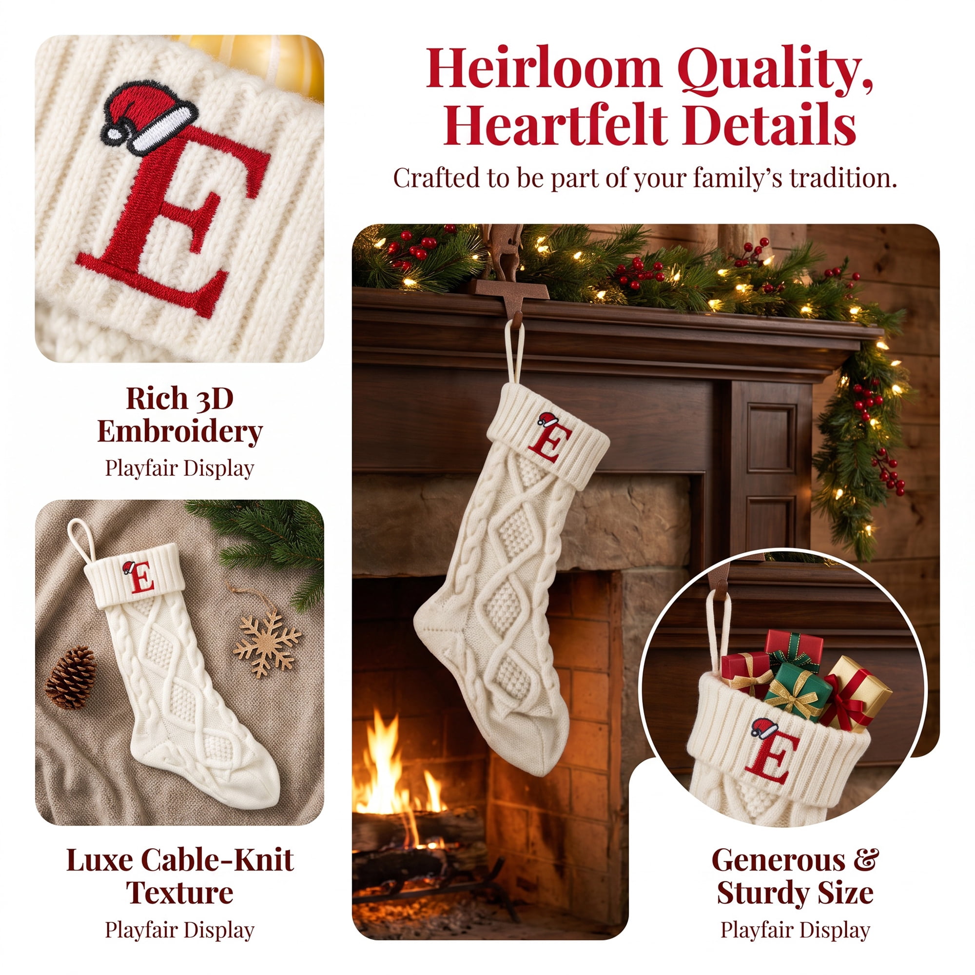 Unique Bargains Canine Bone Christmas Stocking Luxury Puppy Holiday Keepsake Sack Letter E 17"
