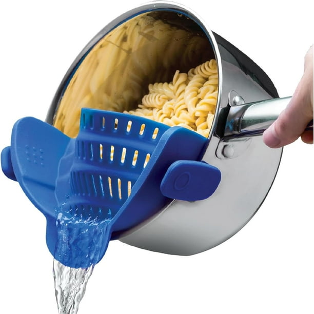 Kitchen Gizmo Strain - Colador de silicona con clip para ollas, sartenes y cuencos - Aparatos de cocina resistentes al calor, colador escurridor esencial para verduras y pastas - 7,87 x 2,76 x 4,53