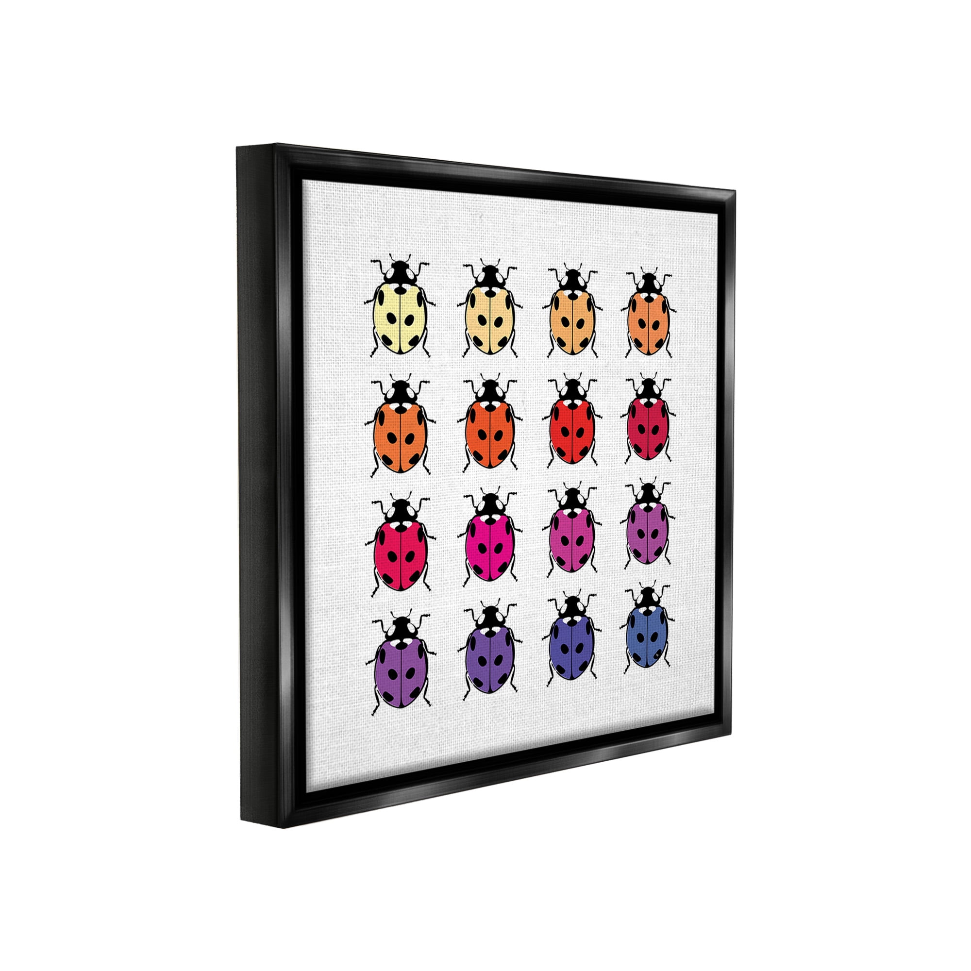 Stupell Industries Rainbow Ladybugs Pattern Animals & Insects Painting Black Floater Framed Canvas Art Print Wall Art, 25 x 25