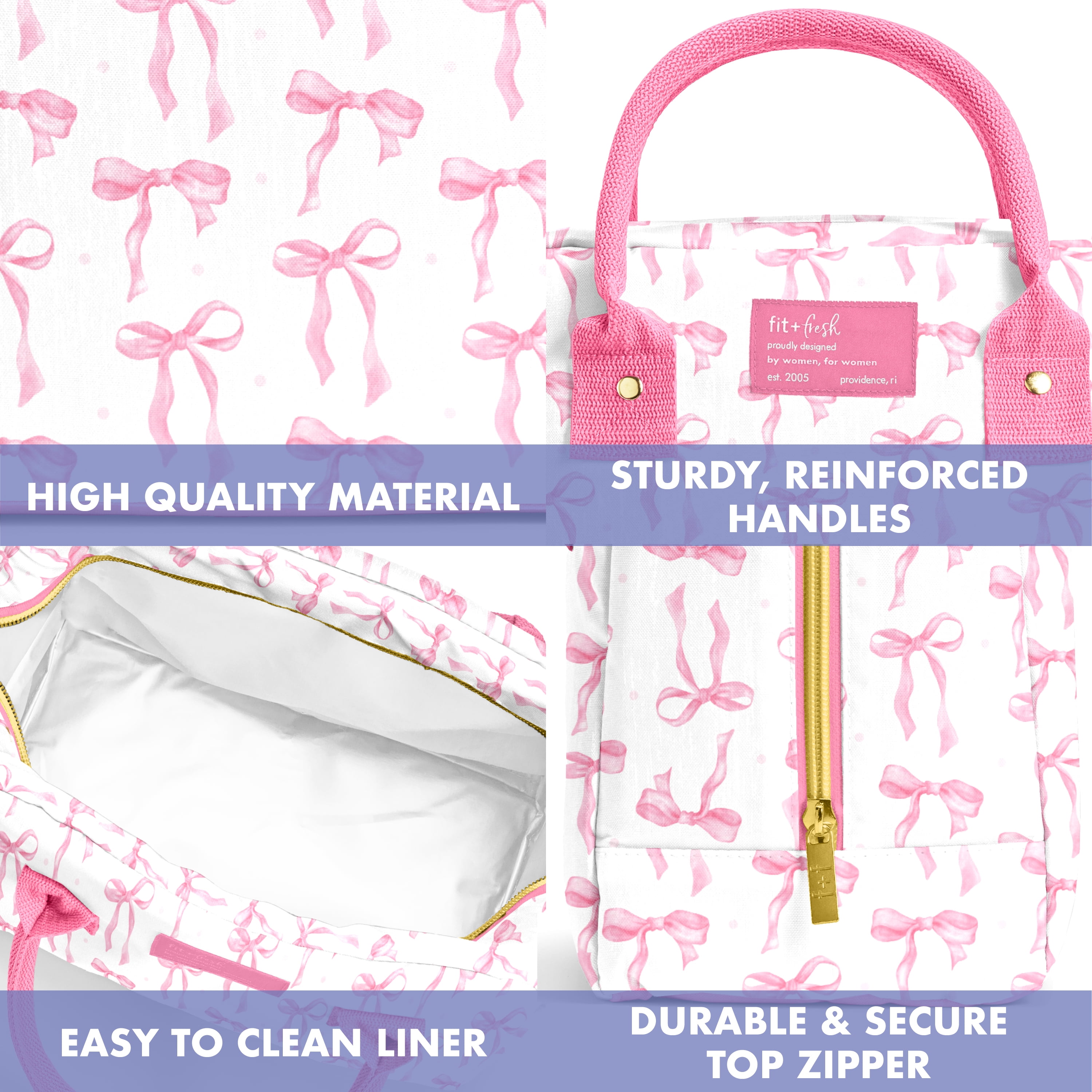 Fit + Fresh Bloomington Womens Lunch Bag, Insulated Lunch Box With Containers, Pink Bows
