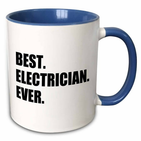 3dRose Best Electrician Ever - fun gift for electronics job - black text - Two Tone Blue Mug,