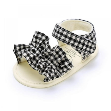 

Cute Baby Girl Summer Sandals Bownot Dot Grid Toddler Shoes Anti-Slip Infant Flat 0-18M