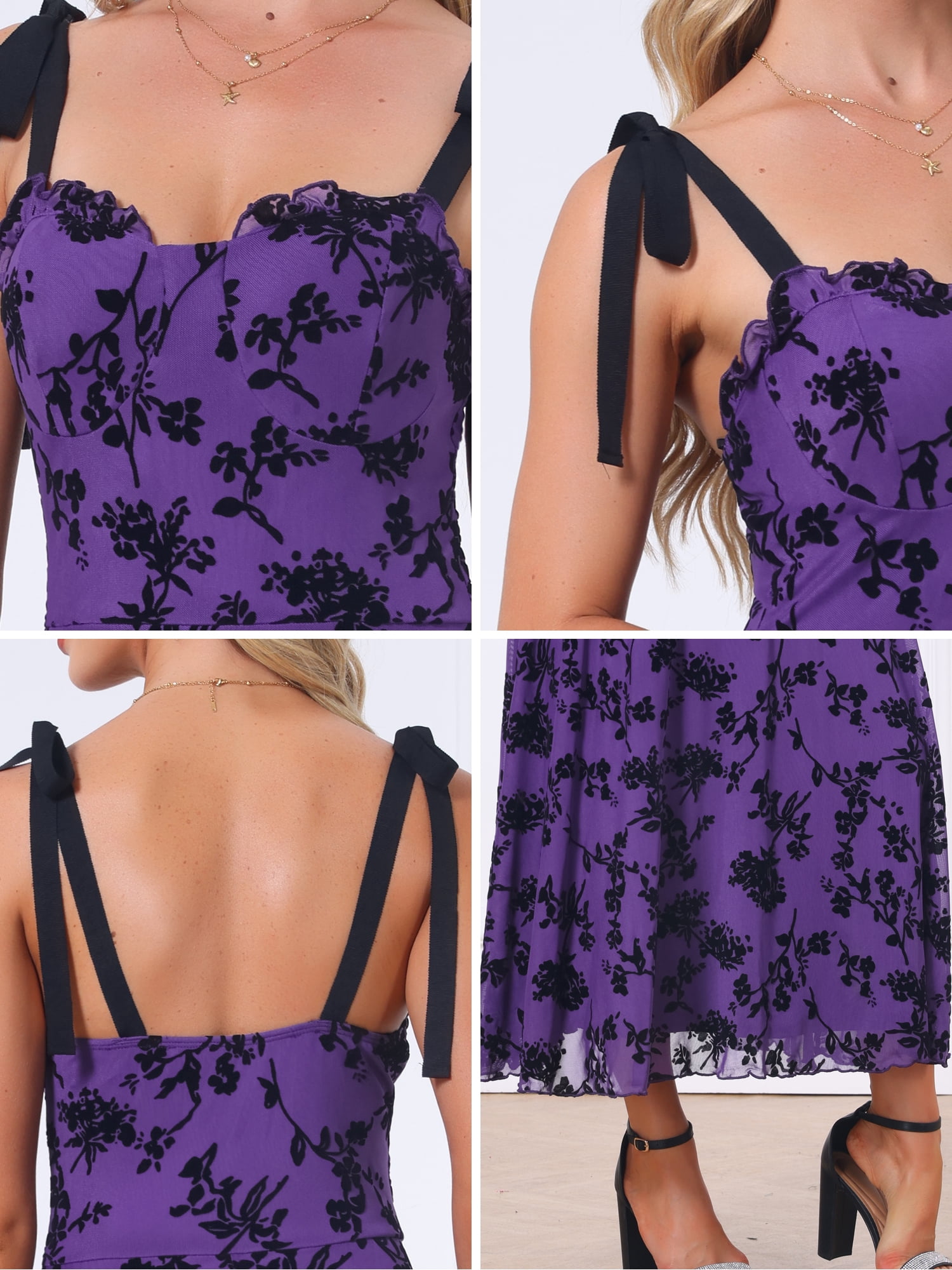 DARING DIVA Women's Gothic Floral Print Sleeveless Crew Neck Cocktail Dress M Dark Purple