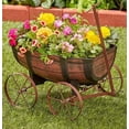 thumbnail image 3 of SkyMall Rustic Wagon Planter with Whiskey Barrel Design and Drainage, 3 of 3