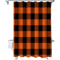Halloween Shower Curtain for Bathroom Orange Buffalo Check Plaid Shower Curtains Set with Hooks Orange Black For Halloween Decoration Bath Curtains Sets Polyester Waterproof Standard Size 72" x 72"