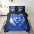thumbnail image 2 of 7 Piece Lion Full Bed in a Bag for Adult Animal Lion Print Bedding Sets Blue Rose Floral Decor Comforter Set with Sheets Blue Starry Sky Print Bed Set Western Farm Lion Sheets, 2 of 5