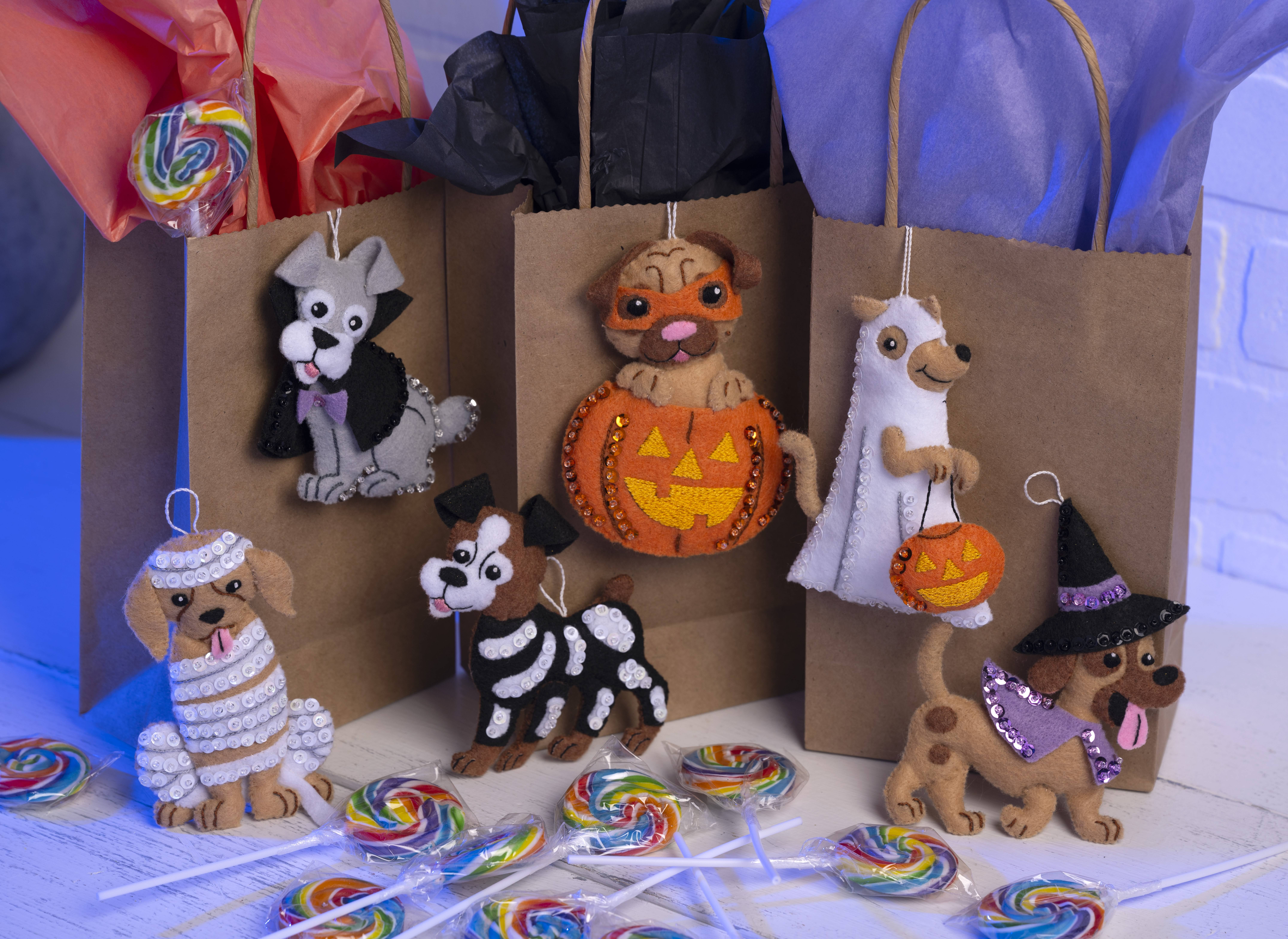 Bucilla Felt Applique 6 PC Ornament Kit, Trick or Treat Puppies