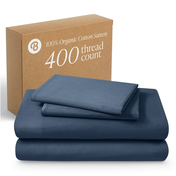Bare Home Organic Sateen Sheet Set - 400 Thread Count - 100% Organic Cotton - 3 Piece - Twin, Bering Sea