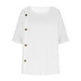 thumbnail image 7 of Olyvenn Linen Shirts for Women 2025 Short Sleeve Crewneck Tops Casual Loose Fit Blouses Trendy Summer Button T-Shirt White XL, 7 of 7