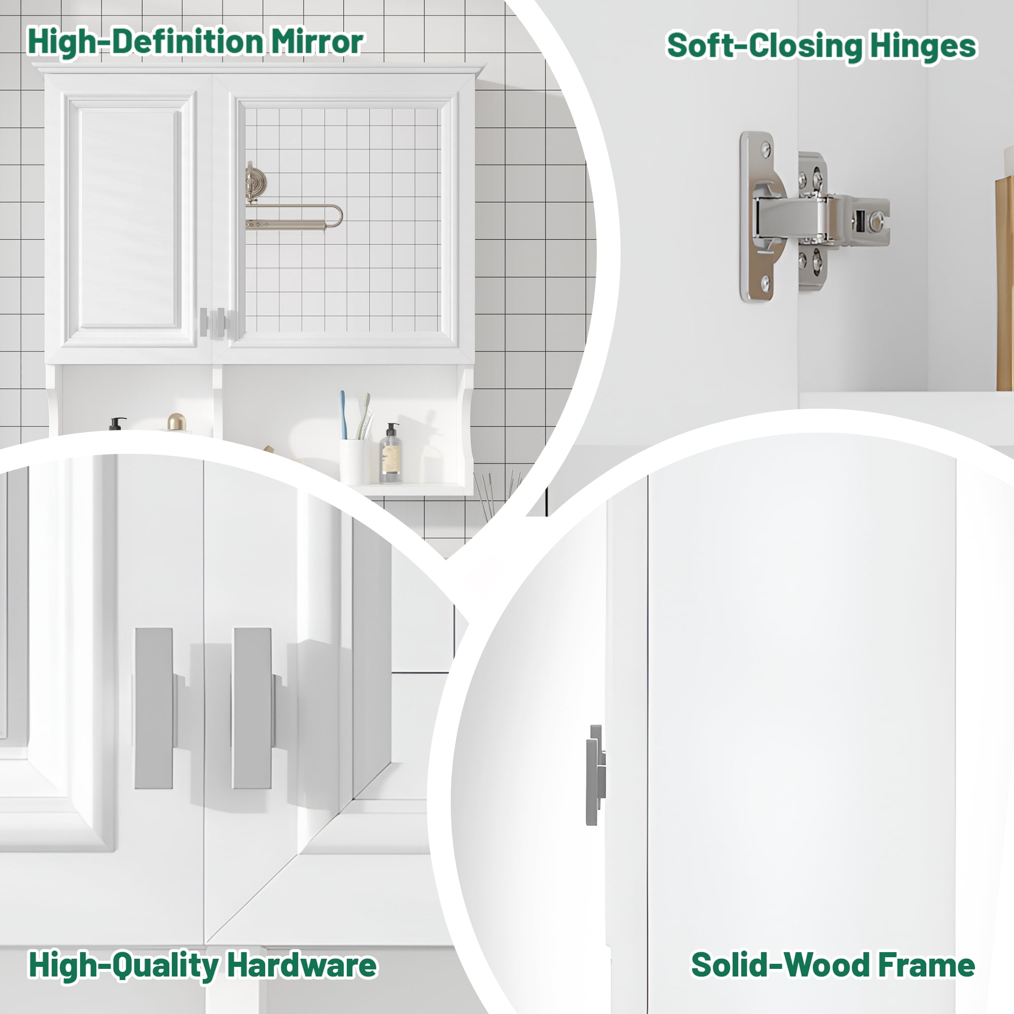 Euroco 30 Inch Mirror Medicine Cabinet with Open Shelves, Wall Mounted Home Storage with Doors & Mirror, Adjustable Shelf, Bathroom Storage Cabinet over Toilet