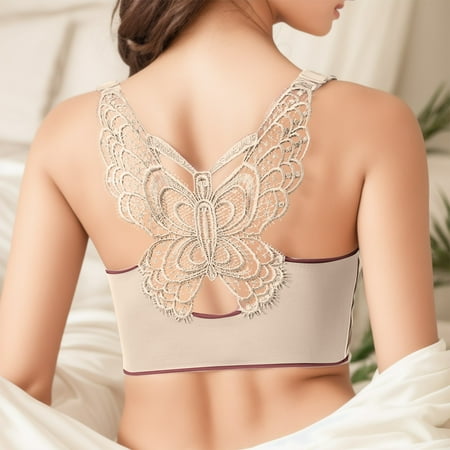 Akiihool Everyday Bras Women s Push Up Bra Racerback Front Closure Bras Lace Padded Underwire Plunge Floral (Beige 3XL)