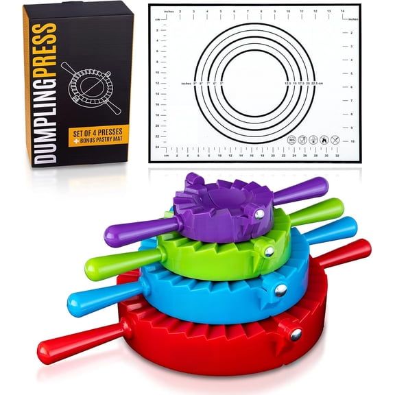 Magic Dumpling Maker Kit, Set of 4 - Mold Ravioli, Empanadas, Momos, Gyozas, Pot Stickers, Jamaican Beef Patties, Pierogi and Calzones - Wonton Dough Press and Pasta Making Tools