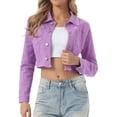 thumbnail image 1 of INSPIRE CHIC Women's Jean Jacket Frayed Button Up Washed Cropped Denim Jacket Light Purple S, 1 of 6