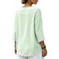 thumbnail image 6 of Ayolanni Solid Shirts for Women Cotton V-Neck 3/4 Sleeve Blouse Fringe Casual Oversized Shirts Tops for Women 2026 Green M, 6 of 8