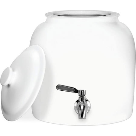

Porcelain Crock Food Grade Ceramic Water Iced Beverage Dispenser with Stainless Steel Spigot Faucet for 3 to 5 Gallon Water Bottles Jugs White