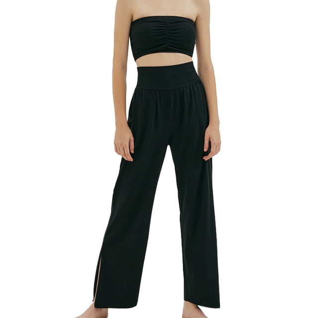 Hukapapa Conjuntos de Entrenamiento para Mujer Conjuntos de Yoga Deportivos sin Mangas de 2 Piezas, Ropa Deportiva de Baile Sexy,Negro,L,