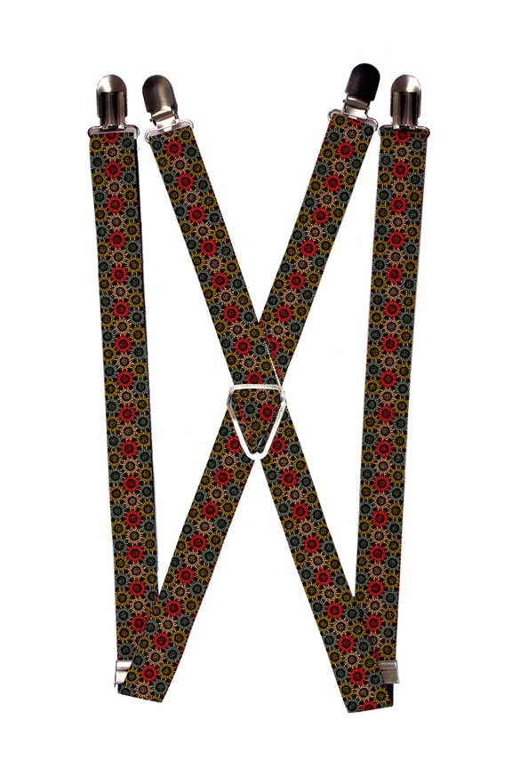 Colorful Circular Sunburst Mosaic Connected Pattern Suspenders
