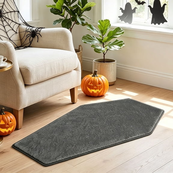PSVFUJZ Coffin Shaped Halloween Bathroom Rug, 19.6x31.4 Inch Gothic Decor Bath Mat, Non-Slip Absorbent Microfiber Toilet Rug, Spooky Washroom Floor Carpet, Machine Washable