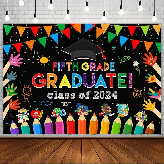 5th Grade Graduation Photo Backdrop Class of 2024 Fifth Grade Graduate Background Photo Booth Props Kids Classroom Banner 5th Grade Graduation Indoor Outdoor Party Decorations