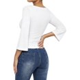 thumbnail image 5 of Women's 3/4 Sleeve Top Ruched Waist Fitted Tops for Women Crop Boat Neck Ribbed Bell Sleeve Flare White M, 5 of 7