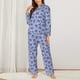 thumbnail image 2 of Balery Blue And White Flowers Conjunto de Pijama con Estampado para Mujer, Conjunto de Dos Piezas con Manga Larga, Ropa de Dormir Suave con Bolsillos, Pijamas Cómodos-Large, 2 of 7