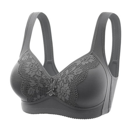 TOWED22 Bras Women s Lace Bra Unlined Underwire Sheer See Mesh Plunge Embroidered Bra Grey