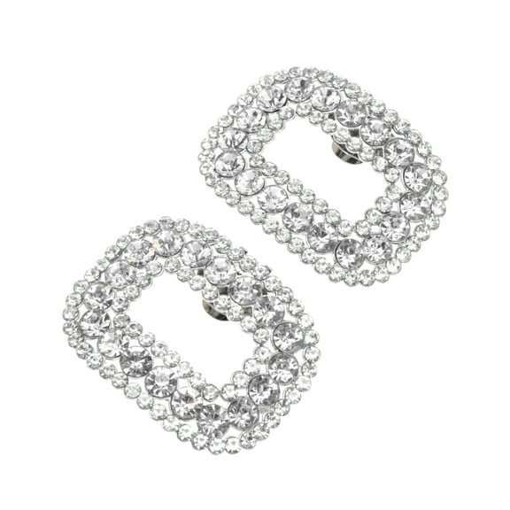 Unique Bargains 2 Pcs Shoe Accessories Fashionable Square with Detachable Clip Shoe Decorations Silver Tone, White