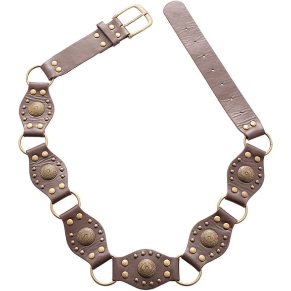 YooGuoGuo Vintage Western Brown Leather Belt with Concho Medallions, Boho Disc Concho Ladies Wide Waist Belt for Dresses and Jeans