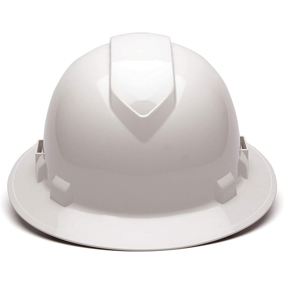 PYRAMEX Ridgeline Full Brim Hard Hat, Vented, 4-Point Ratchet Suspension, White