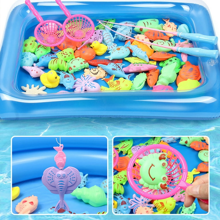 Esaierr 50pcs Kids Toddler Magnetic Fishing Toys Set for Baby Swimming Pool Toys Fishing Game Toys Bathtub Tub Toys Magnetic Fishing Game with Fishing