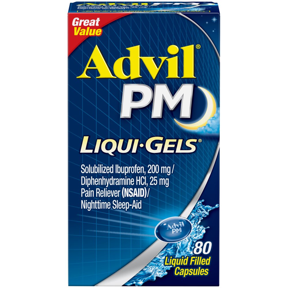 Advil PM (80 Count) Pain Reliever / Nighttime Sleep Aid Liquid Filled