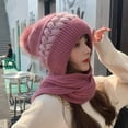 thumbnail image 4 of Womens Beanie Winter Hat Scarf All in One Beanie Hats with Pompom,Warm Knit Hat,Ear Protection Windproof Cap Scarf Gray One Size, 4 of 6