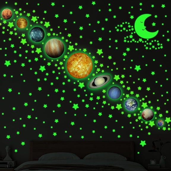 Glow in the Dark Stars Solar System Wall Decals, Earth and Planet Stickers for Bedroom and Ceiling Decoration