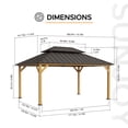 thumbnail image 4 of Sunjoy 12x16 ft. Wood Gazebo, Outdoor Patio Steel Hardtop Gazebo, Cedar Framed Wooden Gazebo with 2-tier Metal Roof, Suitable for Patios, Lawn, and Backyard, Dark Brown, 4 of 13