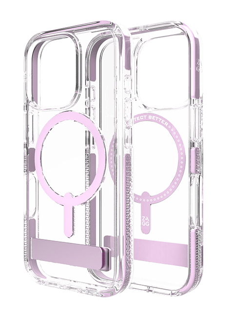 Zagg Piccadilly Snap Case with Kickstand and MagSafe for iPhone 16 Pro, Clear Light Pink