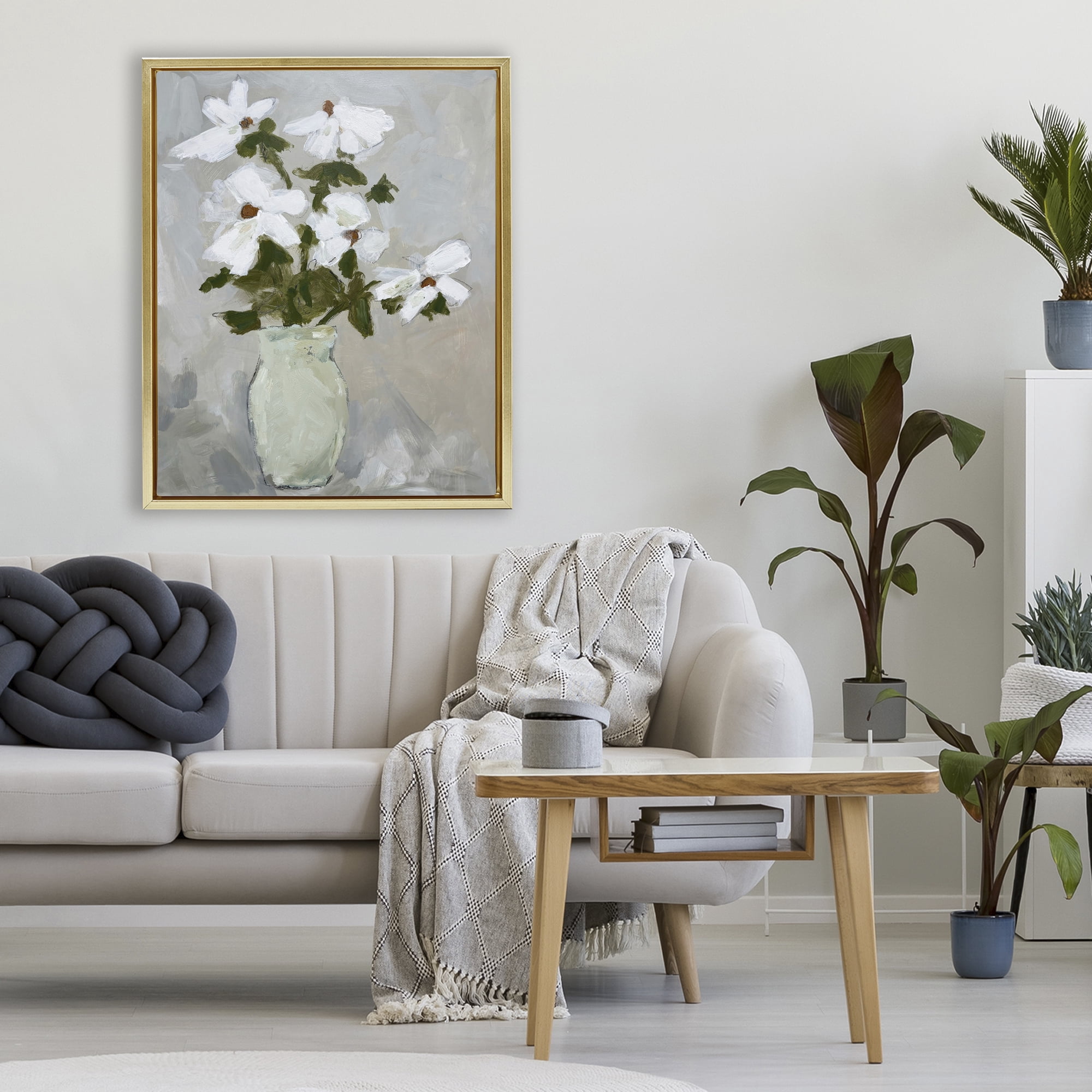 Stupell Industries Cosmos Flowers Serene Rustic Vase Gold Framed Floater Canvas Wall Art, design by Chloe Elliot