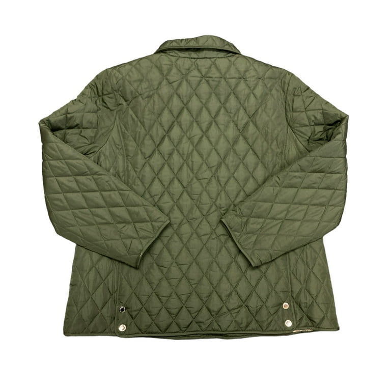 London Fog Women's Long Sleeve Quilted Button Up Coat (Olive