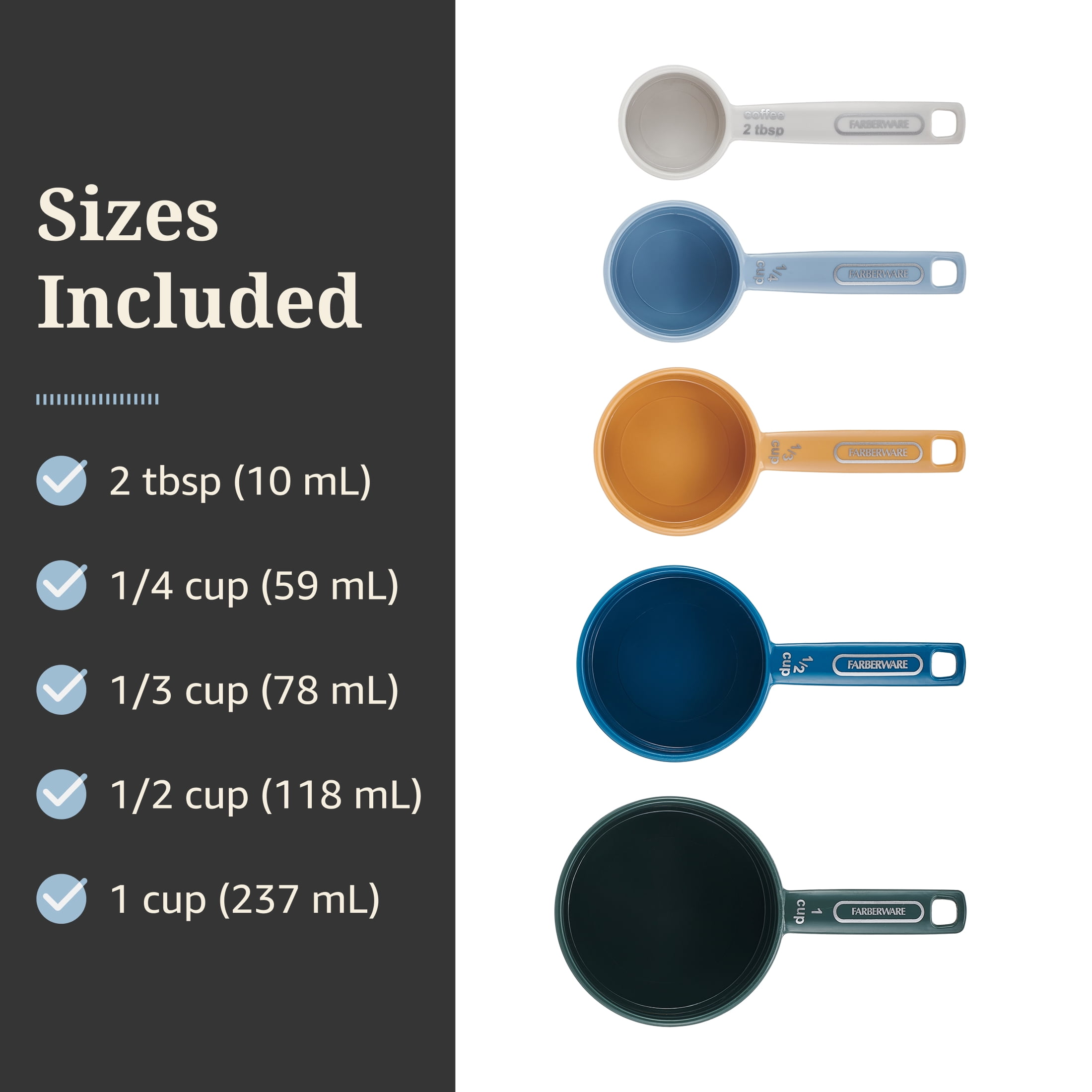 Farberware Professional Measuring Cup Set with Bonus Coffee Scoop, Assorted Colors