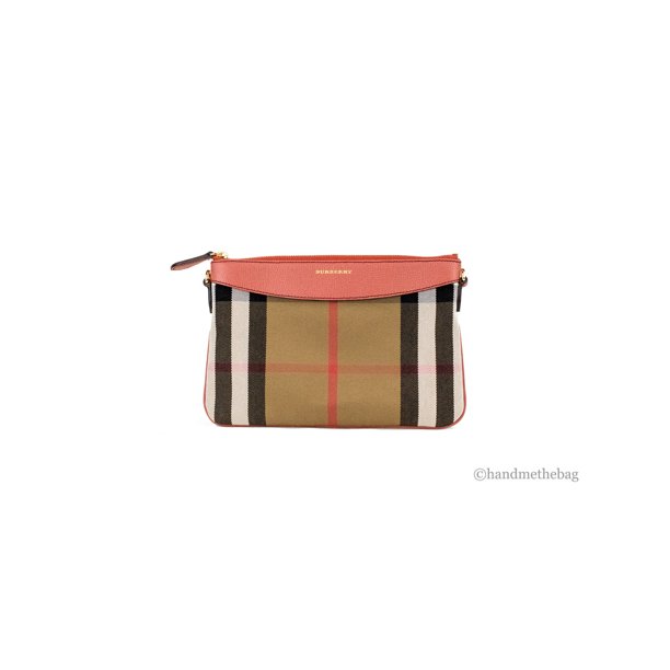 Burberry Peyton House Check Derby Cinnamon Red Grain Leather Pouch