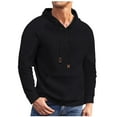 thumbnail image 2 of Men's Casual Jacquard Plaid Hooded Sweatshirt, Lightweight Pullover Shirt with Large Front Pockets, Long Sleeve Fall Spring Basic Layering Piece,Black,L, 2 of 6