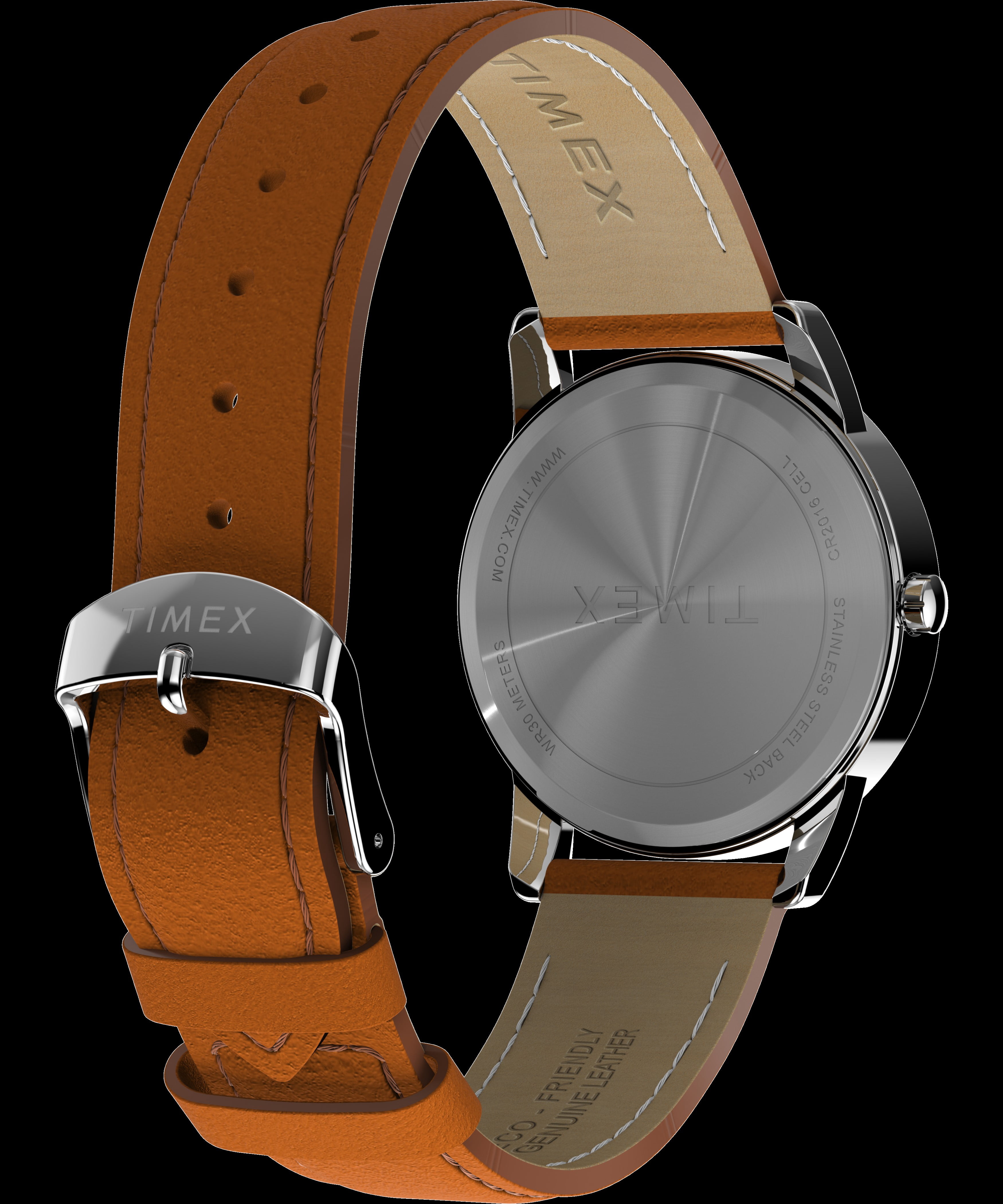 Timex Men's Easy Reader 35mm Watch - Brown Strap Green Dial Silver-Tone Case