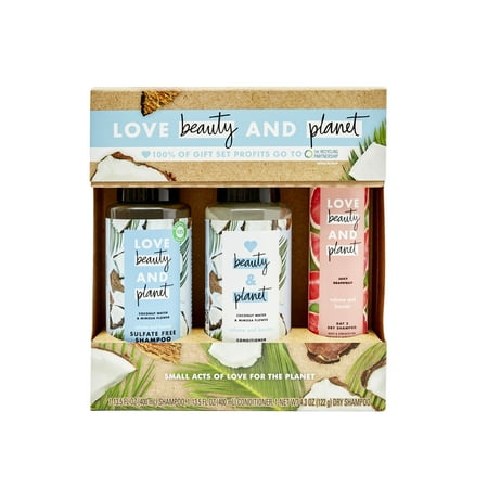 ($21 Value) Love Beauty and Planet 3-pc Coconut Water & Mimosa Flower Holiday Gift Set (Shampoo, Conditioner with Bonus Dry Shampoo)