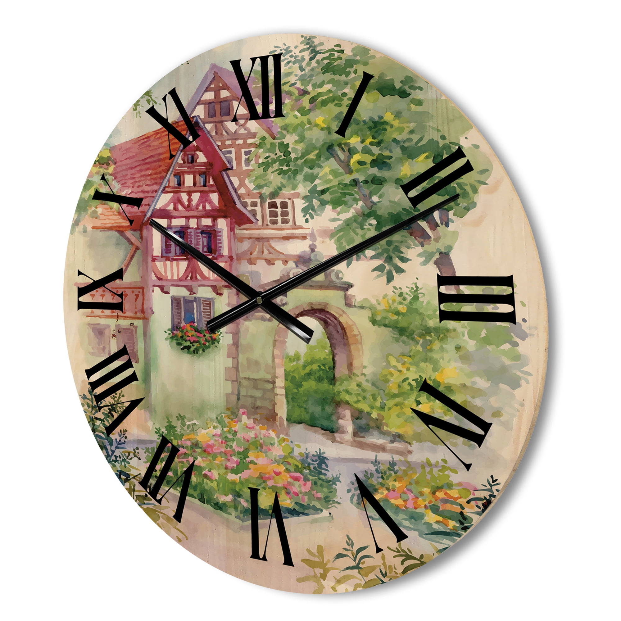 Designart 'Red Rustic House In The Country Side Landscape' Traditional Wood Wall Clock