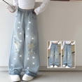 thumbnail image 6 of WMQPNNS Girls Denim Pants Wide Leg Jeans with Pockets, Elastic Waist Cute Print Baggy Denim Pants Girl Clothing, Size 11-12 Years, lz1-Light Blue, 6 of 9