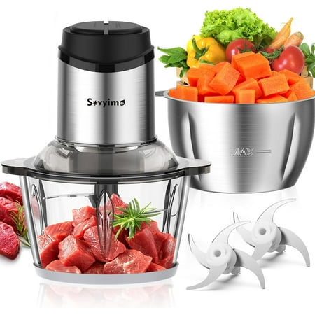 Food Processor, Meat Grinder Vetable Chopper for Home Use, Small Food Chopper with 2 Bowls(8 Cup) & 2 Bi-Level Blades. 350W Electric Meat Chopper for Onion, Baby Food, Garlic, Nuts, Fruit